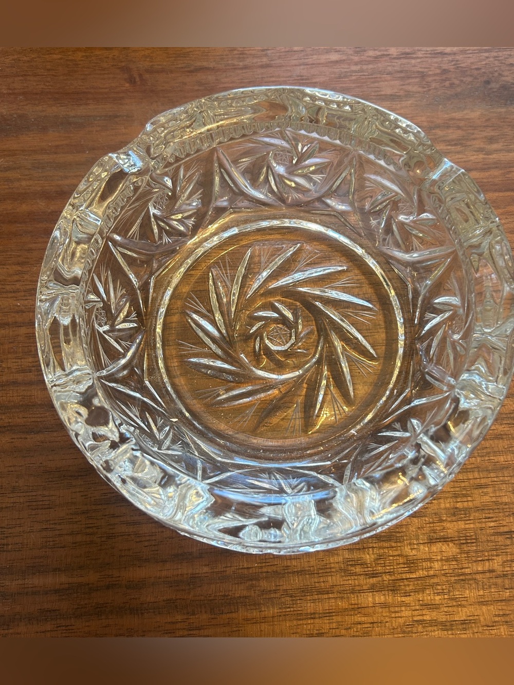 Vintage Heavy Clear Cut Crystal Glass Ashtray Mid Century Modern. 6.5" x 2.25"